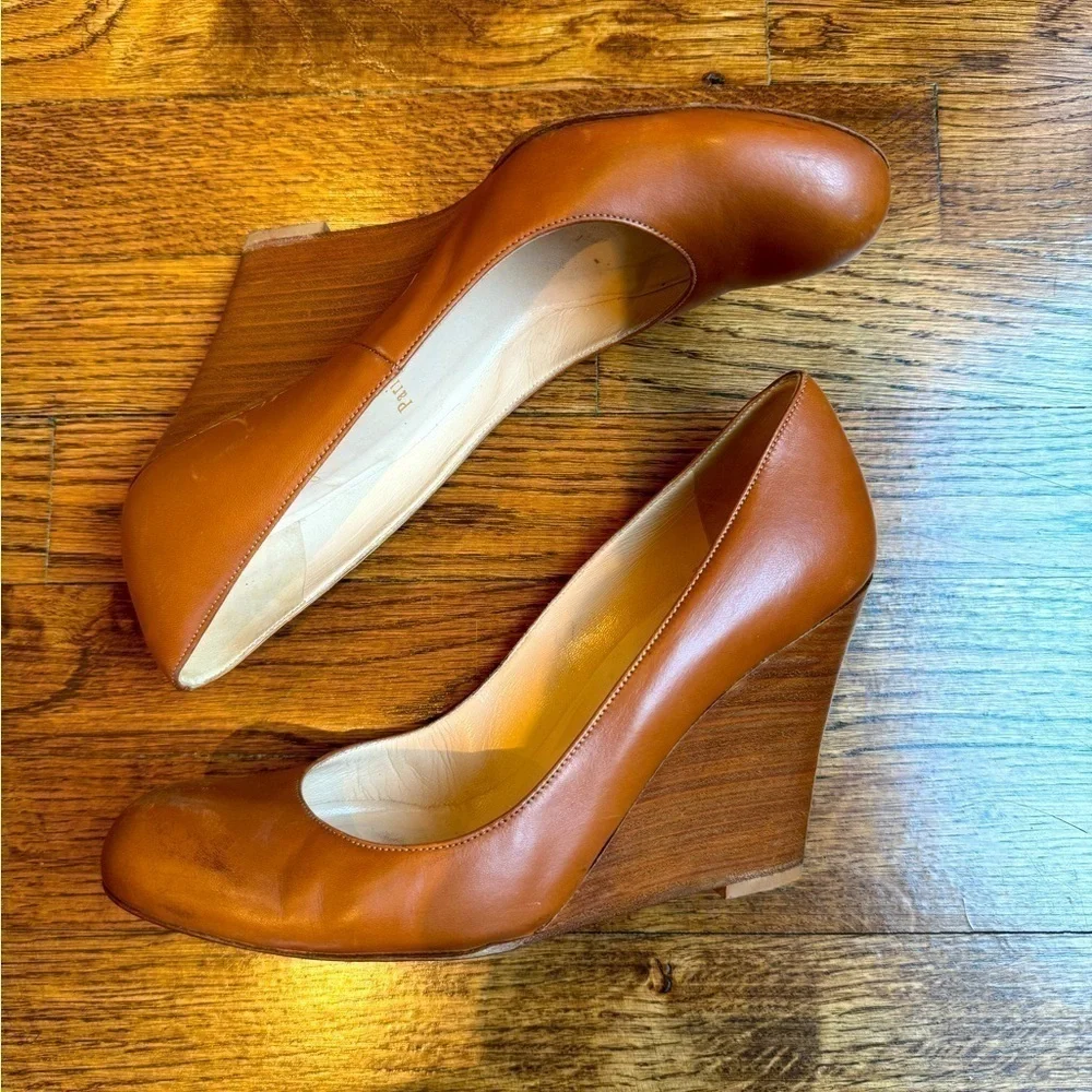 Christian Louboutin Ron Ron Zeppa Carmel Nude leather Wood stacked Wedges 39